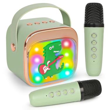 Imagem de CZTCDP Máquina De Karaokê Para Crianças, Mini Máquina De Karaokê Portátil Com 2 Microfones Sem Fio, Brinquedo De Dinossauro Colorido Iluminado Para Meninos E Meninas De 4, 5, 6, 7, 8, 9, 10 Anos
