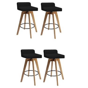 Imagem de Kit 04 Banqueta Alta Giratória Rute Madeira Balcão Bistrô Cozinha Corino Preto