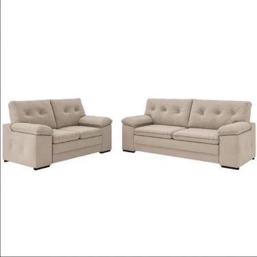 Imagem de Sofá 3 E 2 Lugares Genova Com 217 E 163 Cm De Larguras E Revestido Em Suede Veludo Besthouse Cappuccino