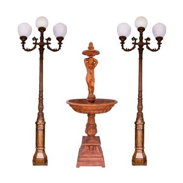 Imagem de Kit Jardim De Luxo Conjunto Poste Paris Chafariz Boneco Pronto Artes