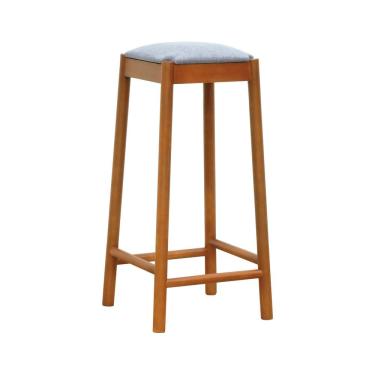 Imagem de Banco Alto Amber Madeira Maciça - Amêndoa Assento Estofado Linho Cinza Mescla Impermeável