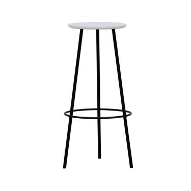 Imagem de Banco Alto Tripé Metal Assento Madeira Preto-branco