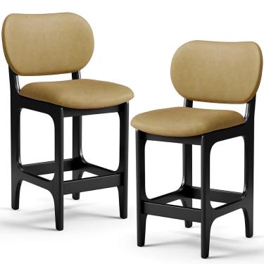 Imagem de Kit 2 Banquetas Betta L02 Courino Base Fixa Encosto Baixo Altura 65 cm Preto Estrutura...