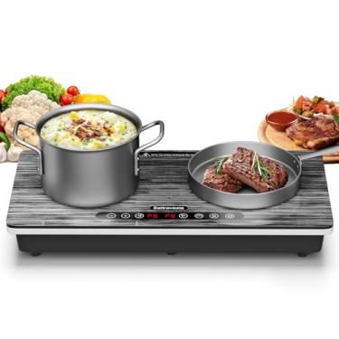 Imagem de Saitravexia Cooktop De Indução Dupla, Fogão Elétrico Portátil De 1800 W, Placa De Aquecimento Elétrica Com Sensor De Toque De 18 Polegadas, Serpentina De Aquecimento De 5,91 Polegadas, Trava Para C
