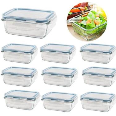 Imagem de Kit 10 Potes De Vidro Hermético Retangular 640Ml - Ad Importação