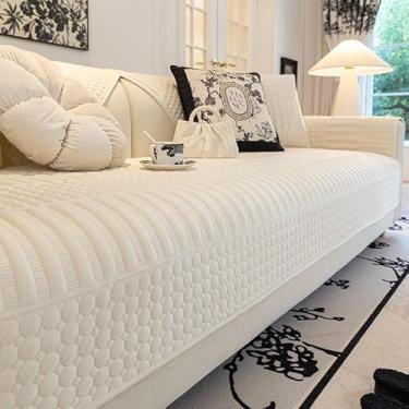 Imagem de Capa de sofá luxuosa de pele sintética - Protetor de sofá secional espesso, macio e antiderrapante(Beige,110 * 240cm/43 * 95in)