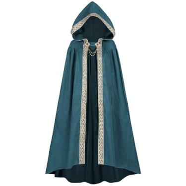 Imagem de FCCAM Capa longa com capuz para mulheres, camurça com capuz, capa medieval, renascentista, fantasia de Halloween, Egeu, M/55.12”