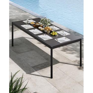 Imagem de Mesa de jantar de alumínio para 4 a 8 pessoas, mesa de jantar retangular externa de 188 cm x 91 cm, com mesa de alumínio e moldura de metal para terraço, jardim, quintal, preto