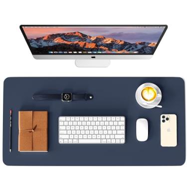 Imagem de WAYBER Protetor de mesa de couro, tapete de mouse impermeável, tapete de mesa de poliuretano, capa de mesa de escritório, tapete de escrita para escritório/casa/trabalho/cubículo (azul/amarelo) 90 x