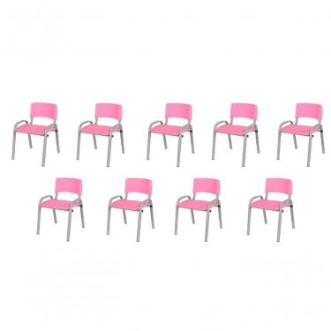 Imagem de Kit 9 Cadeira Iso Infantil Creche, Escola Base Cinza Rosa