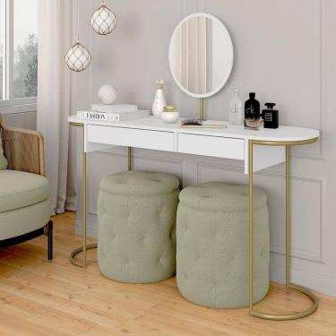 Imagem de Penteadeira Aysha 2 Gavetas E Espelho Industrial Dourado/branco - M.a