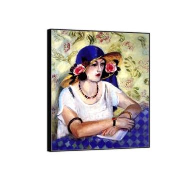 Imagem de BMZFYBS Quadro preto arte de parede pinturas famosas - imagens em tela para sala de estar - chapéu de palha - pôster e impressões de decoração de casa 90 x 108 cm 35 x 42 pol