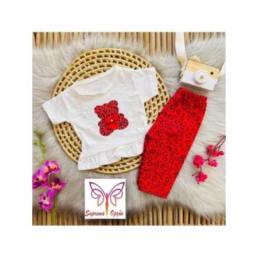 Imagem de Conjunto Blusa Com Calça Ursinho Oncinha Manga Curta Bebê Menina Blogu