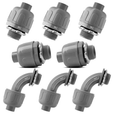 Imagem de Kit de conector de conduíte elétrico de 2,5 cm, pacote com 8 conectores de plástico não metálico, com 5 encaixes retos, 3 ângulos de 90 graus