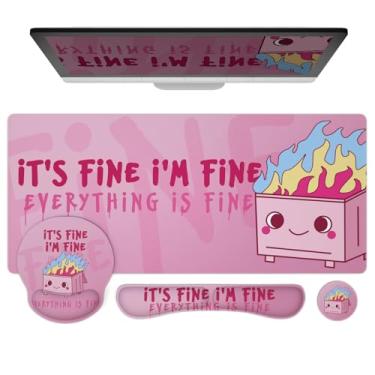 Imagem de Ovenbird Conjunto de mouse pad 4 em 1 | mousepad grande para jogos, apoio de pulso para teclado, suporte de pulso para mouse, porta-copos | Acessórios ergonômicos de mesa de escritório para mulheres e