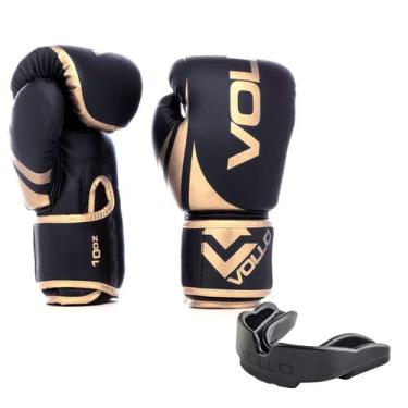Imagem de Kit Luva 12oz Boxe Muay Thai Dourado + Protetor Bucal MMA Luta - Vollo