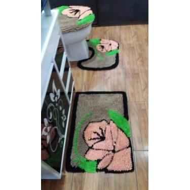 Imagem de Kit Jogo de Tapete Frufru 3 Peças p/ Banheiro  Toque Macio + Base Anti