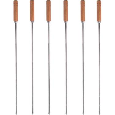 Imagem de Conjunto 6 Espetos Simples 85cm Churrasco Inox Cabo Madeira Carne Kort Domama