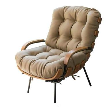 Imagem de Poltrona Costela Estofada Bege Base de Aço Carbono Preto - 69319 - Sun