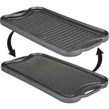 Imagem de Viking Grelha de ferro fundido reversível de 50 cm, pré-temperada, segura para forno, lavar apenas à mão, preta