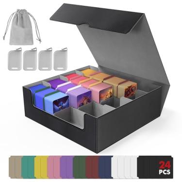 Imagem de Caixa de armazenamento de cartões colecionáveis com capacidade para mais de 3200, comporta cartas de 9,4 cm MTG Commander Deck Box com 24 divisórias codificadas por cores e 4 suportes reforçados