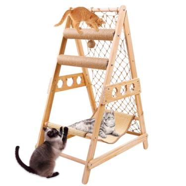 Imagem de QVEEQ Escada para árvore de gato, escada para gatos com rede para arranhar pós-escalada e bola de sisal, escadas para gatos podem acomodar vários gatos e podem ser removidas pela janela