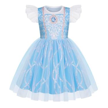 Imagem de HenzWorld Halloween Costume for Girls Princess Dress Kids Halloween Dressing up Fancy Carnival Party Outfit Dresses Birthday Gift for Girls Flutter Sleeve Tulle Dress 8-9 Years, Sky Blue