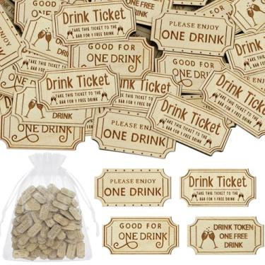 Imagem de Motionchic 120 peças de bilhetes de bebida para eventos Tokens de madeira a granel com bolsa de organza Tokens de bebida de casamento Rústico vintage Rústico Rifa Cheers de Cheers para Bar Festa de