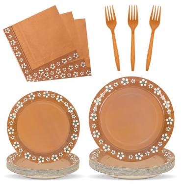 Imagem de Koeilay Conjunto de louça descartável Platos De Barro Mexicanos com 96 peças para 24 convidados, inclui pratos de papel mexicanos, guardanapos, garfos para cinco de maio, casamento, chá de bebê