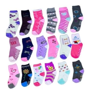 Imagem de Kit 12 Pares Meias antiderrapante Infantil Menina - sem marca