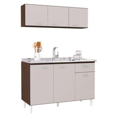 Imagem de Balcão De Pia E Armário Aéreo 120 Cm Chocolate Off White  Poquema - PO