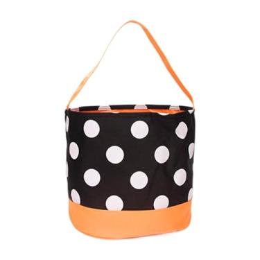 Imagem de SM SunniMix Cesta de doces de Halloween, cesta de armazenamento, decoração de Halloween, suprimentos para festa, bolsa infantil leve para crianças, sacola de, Pontos Brancos