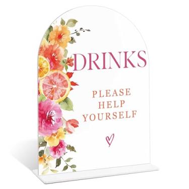 Imagem de Placa de bebidas para festas, decorações de festa rosa e laranja, placas de bar de casamento de acrílico para recepção, suprimentos para chá de bebê Little Cutie, decoração de mesa de Ação de Graças