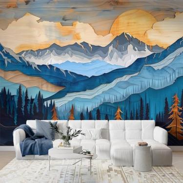 Imagem de Sufeasdf Papel de parede autoadesivo paisagem paisagem floresta montanha papel de parede mural natureza rústica pinheiro autoadesivo floresta nascer do sol decoração de parede papel de contato cenário