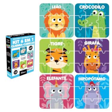 Imagem de Kit 6 Quebra Cabeça Animais Madeira 9 Peças Infantil Pedagógico