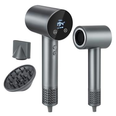 Imagem de Secador de cabelo com difusor, secador de cabelo iônico, secador de cabelo profissional de alta velocidade para mulheres, secador de cabelo silencioso com tela HD, controle de 4 temperaturas e 4