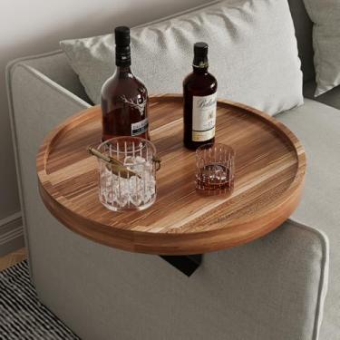 Imagem de Semjar Bandeja de braço de sofá de madeira de acácia, bandeja de braço redonda ajustável de 29 cm, mesa de apoio de braço de madeira para sofás, acompanhante de cadeira de braço para comer