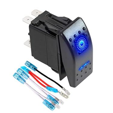 Imagem de FXC Interruptor De Balancim Momentâneo Fxc, Laser 7 Pinos, Liga/Desliga/Liga, Luz Led Azul, 20A/12V 10A/24V, Com Conjunto Fios Ligação Para Automóveis, Barcos, Caminhões, Jipes, Off-Road, Ônibus, Tr