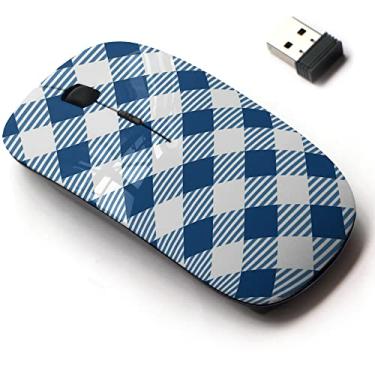 Imagem de Mouse sem fio 2,4 G com design de padrão fofo para todos os laptops e desktops com nano receptor - toalha de mesa guingão azul e branca
