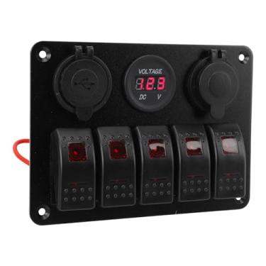 Imagem de Generic 5 Painel de Interruptor de 5, IP65 Resistente à água DC 12-24V Painel de Interruptor de Gangue de Gangues Duplo de Cigarro USB Liga de Alumínio de Isqueiro USB Liga (Vermelho)