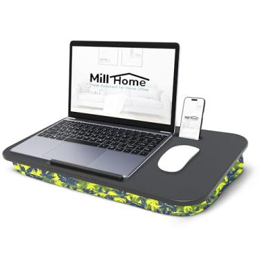 Imagem de Millhome Mesa de colo | Mesa portátil para laptop – serve para laptops de até 17,3 polegadas – almofada removível e lavável, suporte de telefone, borda de dispositivo – para escrever, trabalhar, ler