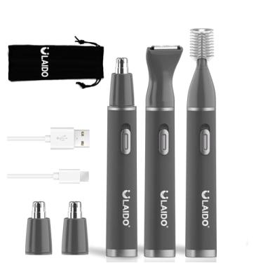 Imagem de ULAIDO Aparador de pelos de nariz para homens e mulheres, aparador de pelos masculinos 3 em 1 indolores, aparador de pelos masculinos e nasais, recarregável USB-C 2025, aparador de pelos faciais e