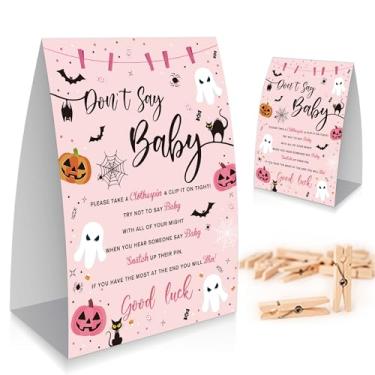 Imagem de Placa de chá de bebê, jogo Don't Say Baby Shower para decorações de chá de bebê, decoração de chá de bebê neutro, mini prendedores de roupa para chá de bebê, 1 placa e 50 mini prendedores de roupa - 2