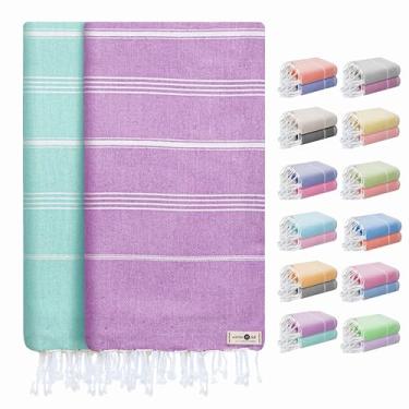 Imagem de Native Fab Pacote com 2 toalhas de praia listradas turcas, grandes 101 x 180 cm, macias, de secagem rápida, sem areia, leve, absorvente, toalha 100% algodão para piscina, banho, viagem, uso no verão