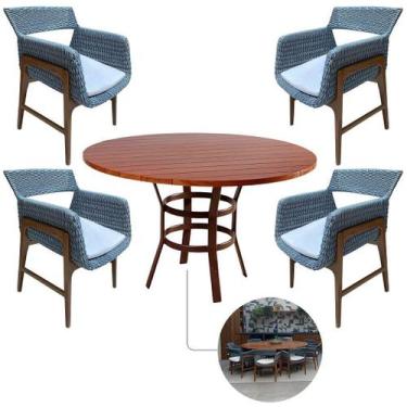 Imagem de Conjunto Vila Real Mesa de Madeira Cozinha Poltronas Corda Náutica - N