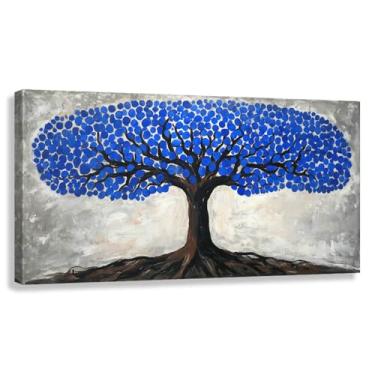 Imagem de Árvore da Vida Arte de Parede Tela Azul Vida Impressão Azul Pontos Azuis Abstrato Árvore Decoração Sala de Estar Quarto 80x40cmx1