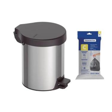 Imagem de Lixeira Tramontina New com Pedal 5L Redonda Inox Polido + Saco de Lixo