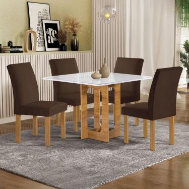 Imagem de Mesa de Jantar 4 Lugares Carolina Espanha com Vidro Cinamomo/Off White/Marrom - Cel Móveis