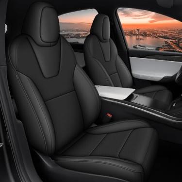 Imagem de IKABEVEM Capas de assento de carro Tesla Model X com ajuste personalizado para 2022, 2023, 2024, 2025, 3 fileiras, 6 capas de assento, capas de assento de couro sintético, compatível com airbag