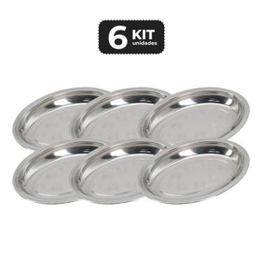 Imagem de Kit 6 travessa oval inox funda 20cm antideslizante - Chef Line